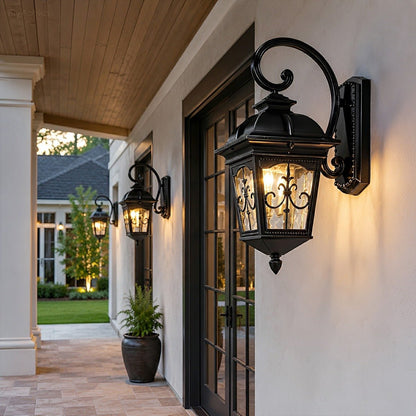 Classic European Outdoor Waterproof Tower Glass Wall Light LED Exterior Sconce - Flyachilles