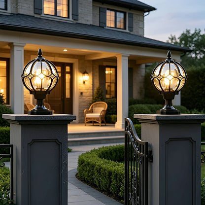 Classic Globe Glass Waterproof LED Outdoor Fence Post Light Pillar Light - Flyachilles