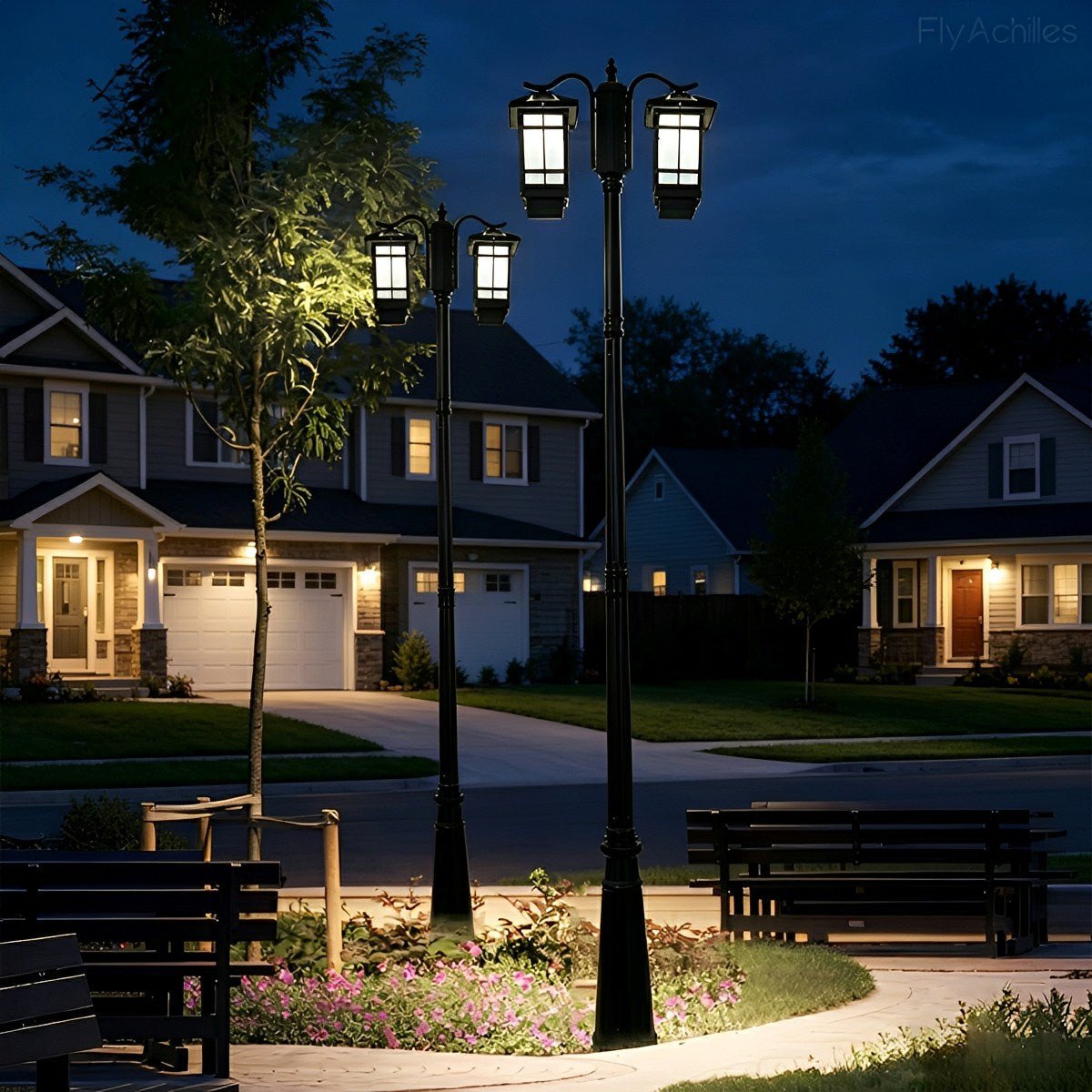 Classic Waterproof Black Outdoor Pole Lights LED Street Lamp - Flyachilles