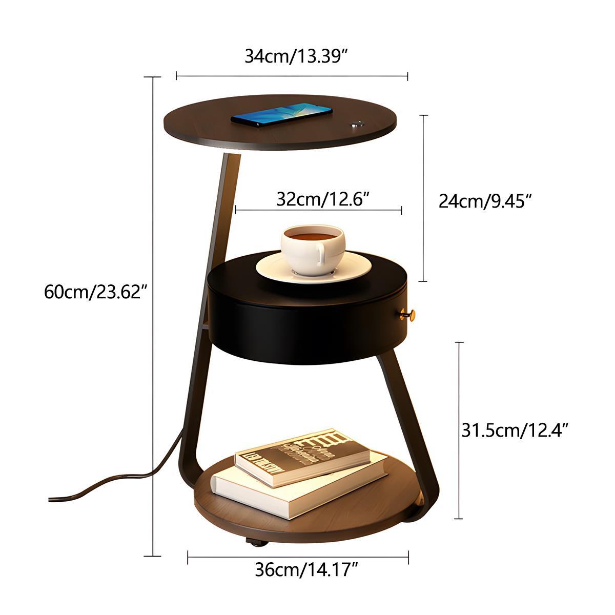 Coffee Table With Floor Lamp Shelf with Lamp Wireless Chargeable Bedside Table - Flyachilles