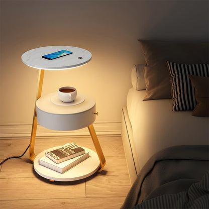 Coffee Table With Floor Lamp Shelf with Lamp Wireless Chargeable Bedside Table - Flyachilles