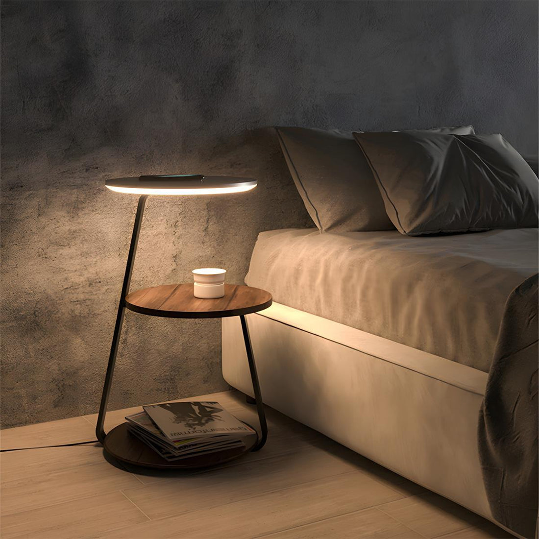 Coffee Table With Floor Lamp Shelf with Lamp Wireless Chargeable Bedside Table - Flyachilles