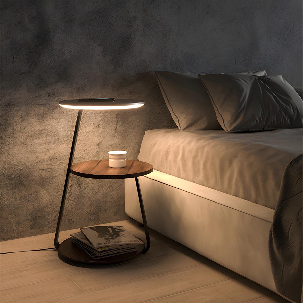 Coffee Table With Floor Lamp Shelf with Lamp Wireless Chargeable Bedside Table - Flyachilles