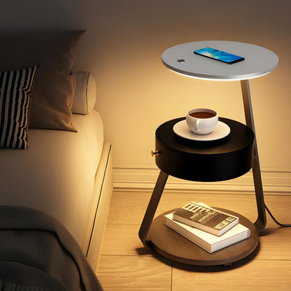 Coffee Table With Floor Lamp Shelf with Lamp Wireless Chargeable Bedside Table - Flyachilles
