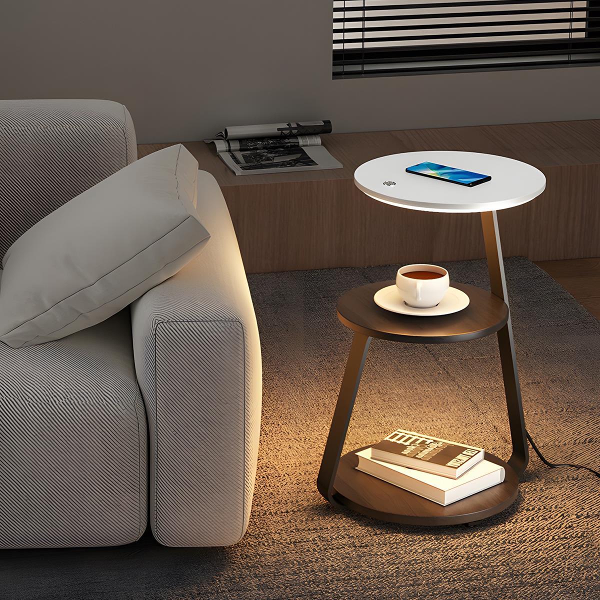 Coffee Table With Floor Lamp Shelf with Lamp Wireless Chargeable Bedside Table - Flyachilles