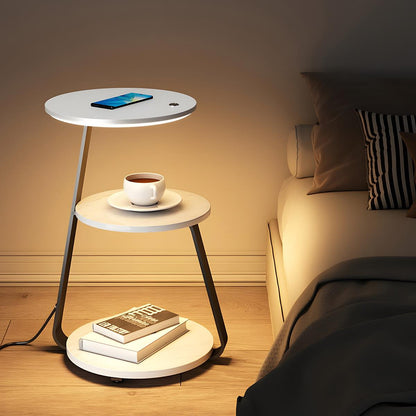 Coffee Table With Floor Lamp Shelf with Lamp Wireless Chargeable Bedside Table - Flyachilles