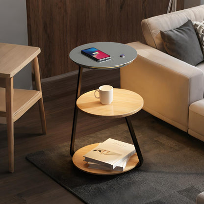 Coffee Table With Floor Lamp Shelf with Lamp Wireless Chargeable Bedside Table - Flyachilles