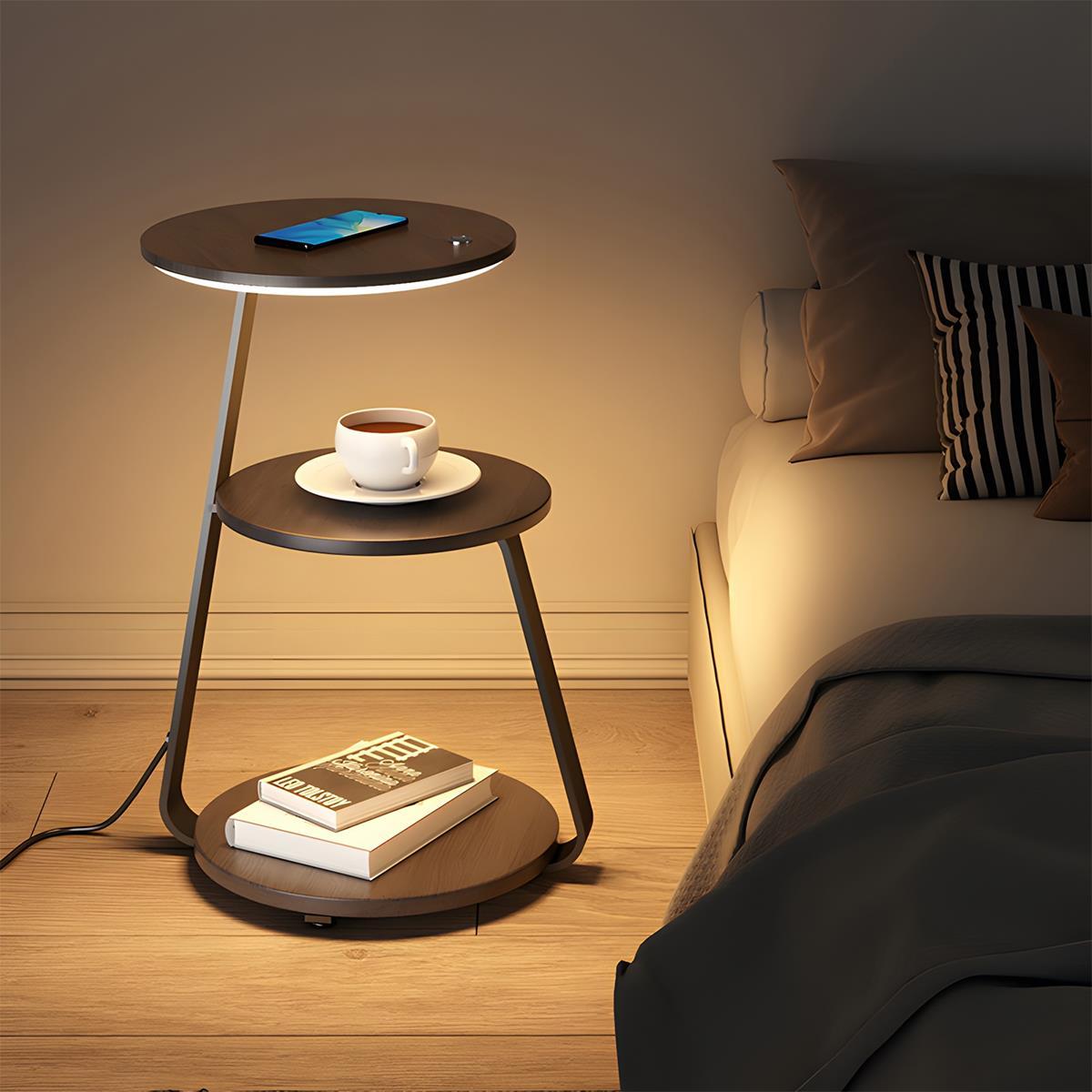 Coffee Table With Floor Lamp Shelf with Lamp Wireless Chargeable Bedside Table - Flyachilles