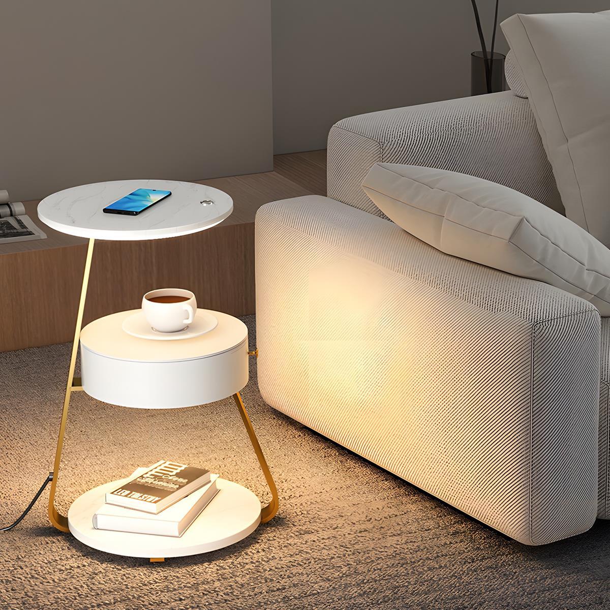 Coffee Table With Floor Lamp Shelf with Lamp Wireless Chargeable Bedside Table - Flyachilles