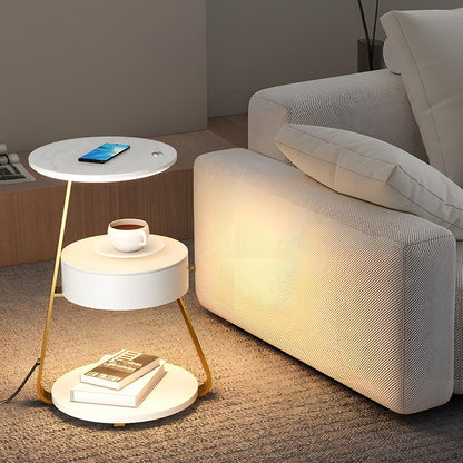 Coffee Table With Floor Lamp Shelf with Lamp Wireless Chargeable Bedside Table - Flyachilles