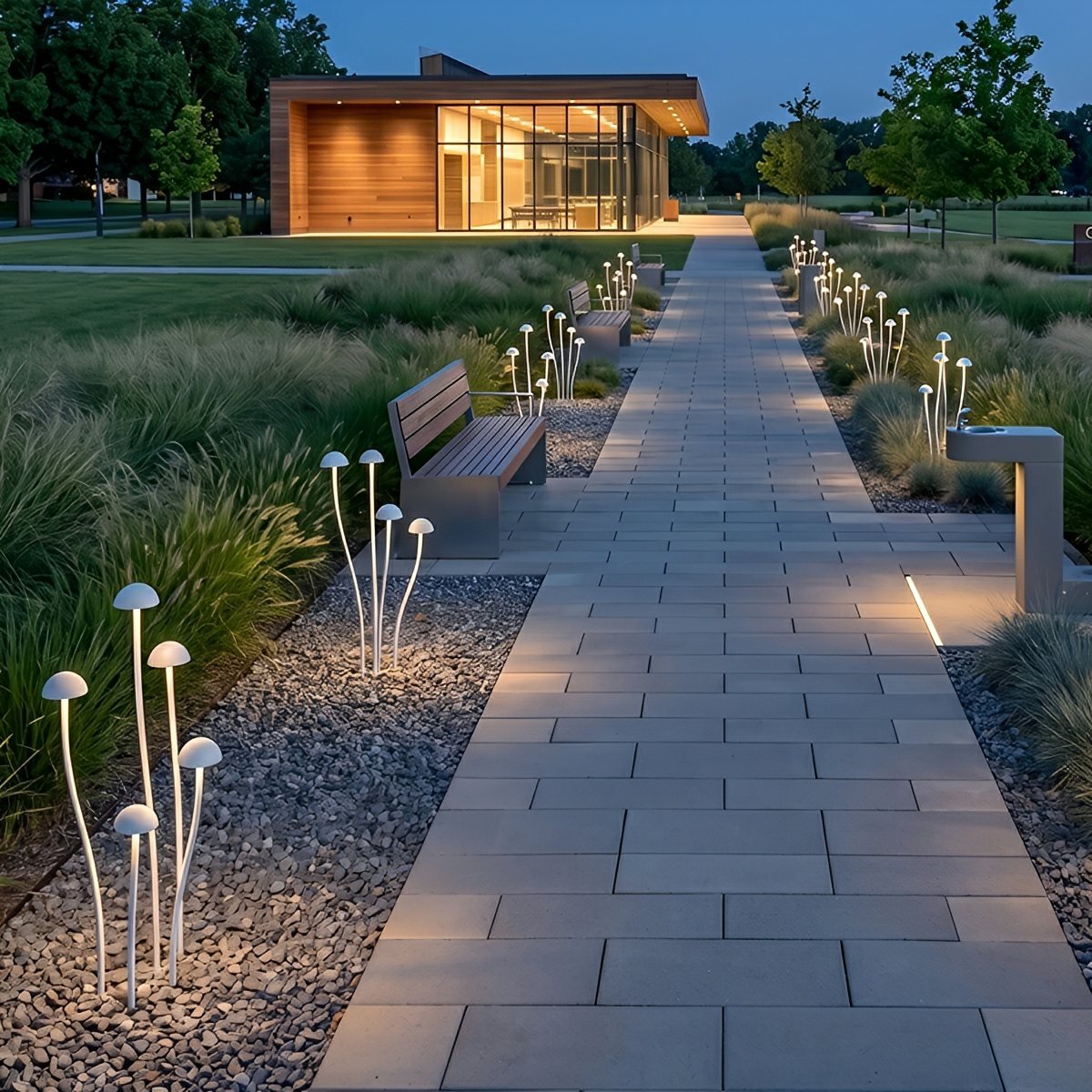 DC24V Modern Waterproof Minimalist Mushroom Stainless Steel LED Outdoor Landscape Lights - Flyachilles