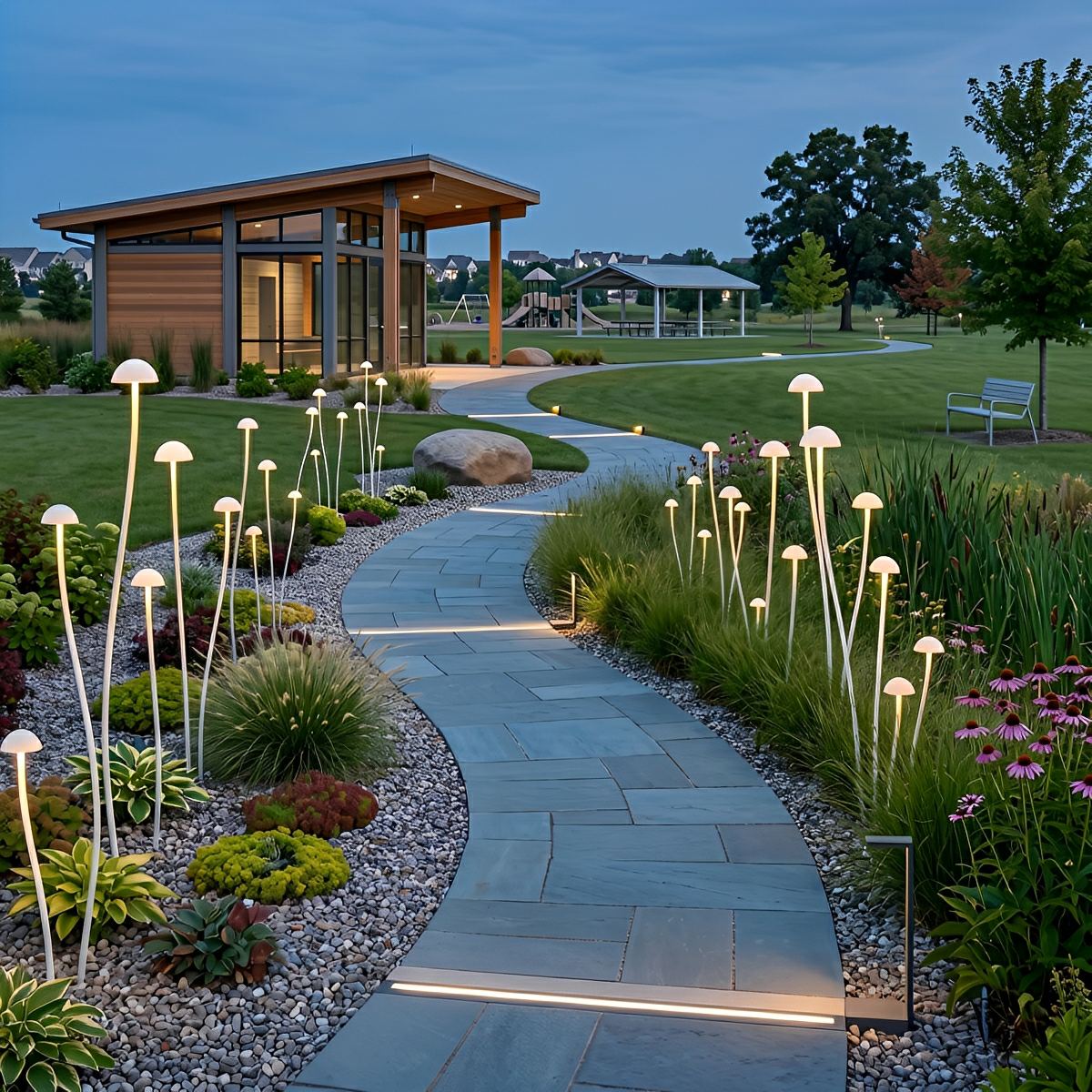 DC24V Modern Waterproof Minimalist Mushroom Stainless Steel LED Outdoor Landscape Lights - Flyachilles