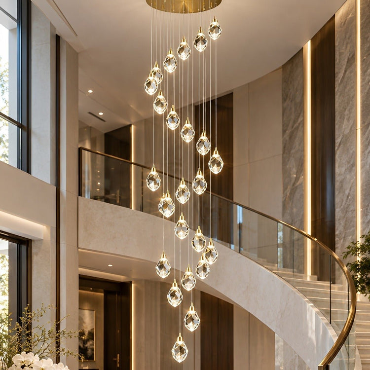 Dimmable Modern Spiral Crystal Droplets Staircase Chandelier - Flyachilles