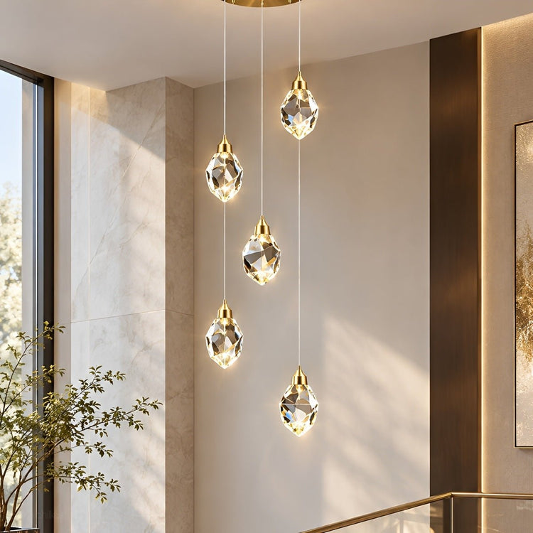 Dimmable Modern Spiral Crystal Droplets Staircase Chandelier - Flyachilles