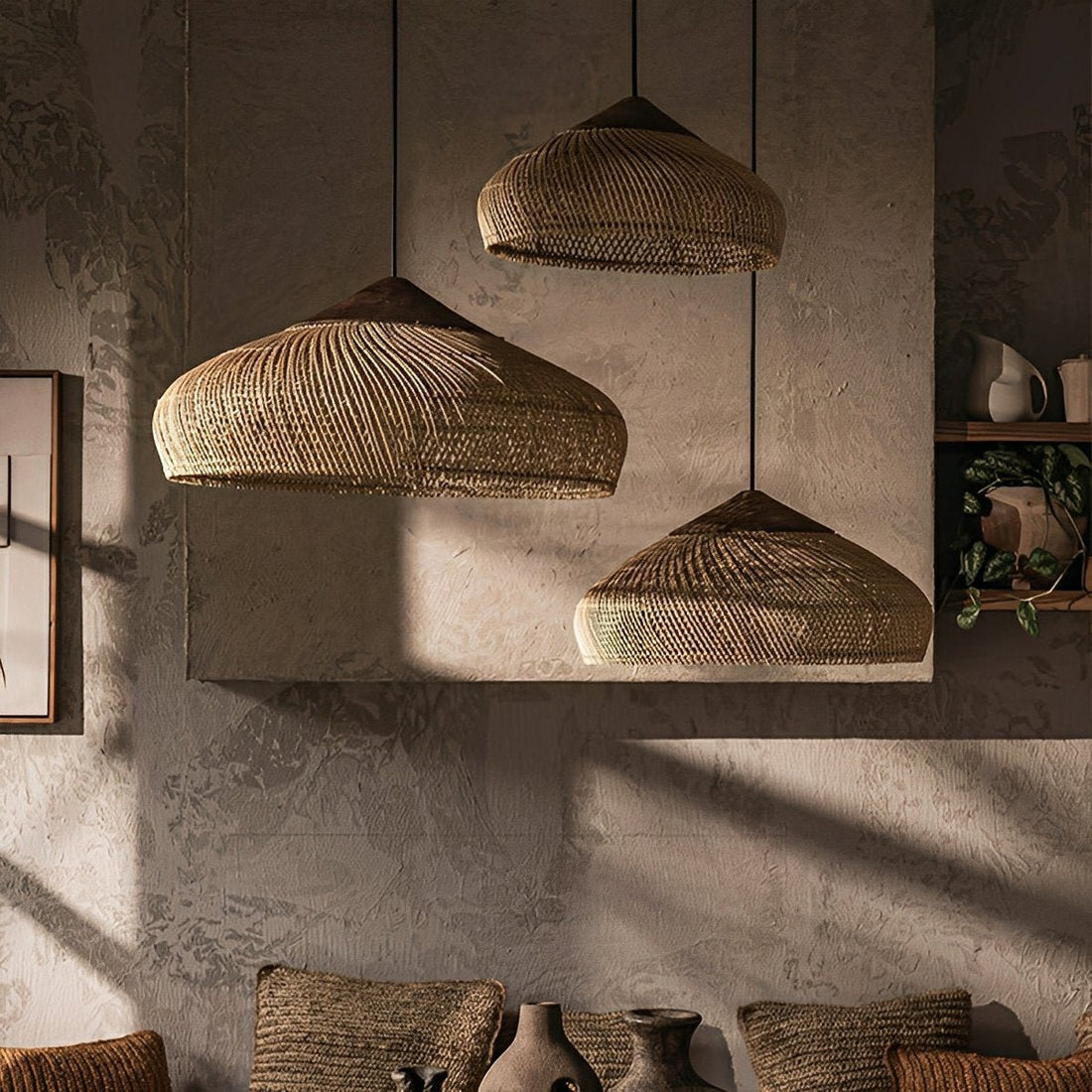 Dome - shaped Handmade Rattan Pendant Light – Boho Woven Hanging Lamp - Flyachilles