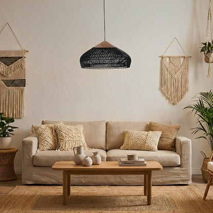 Dome - shaped Handmade Rattan Pendant Light – Boho Woven Hanging Lamp - Flyachilles