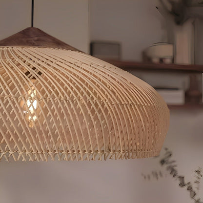 Dome - shaped Handmade Rattan Pendant Light – Boho Woven Hanging Lamp - Flyachilles