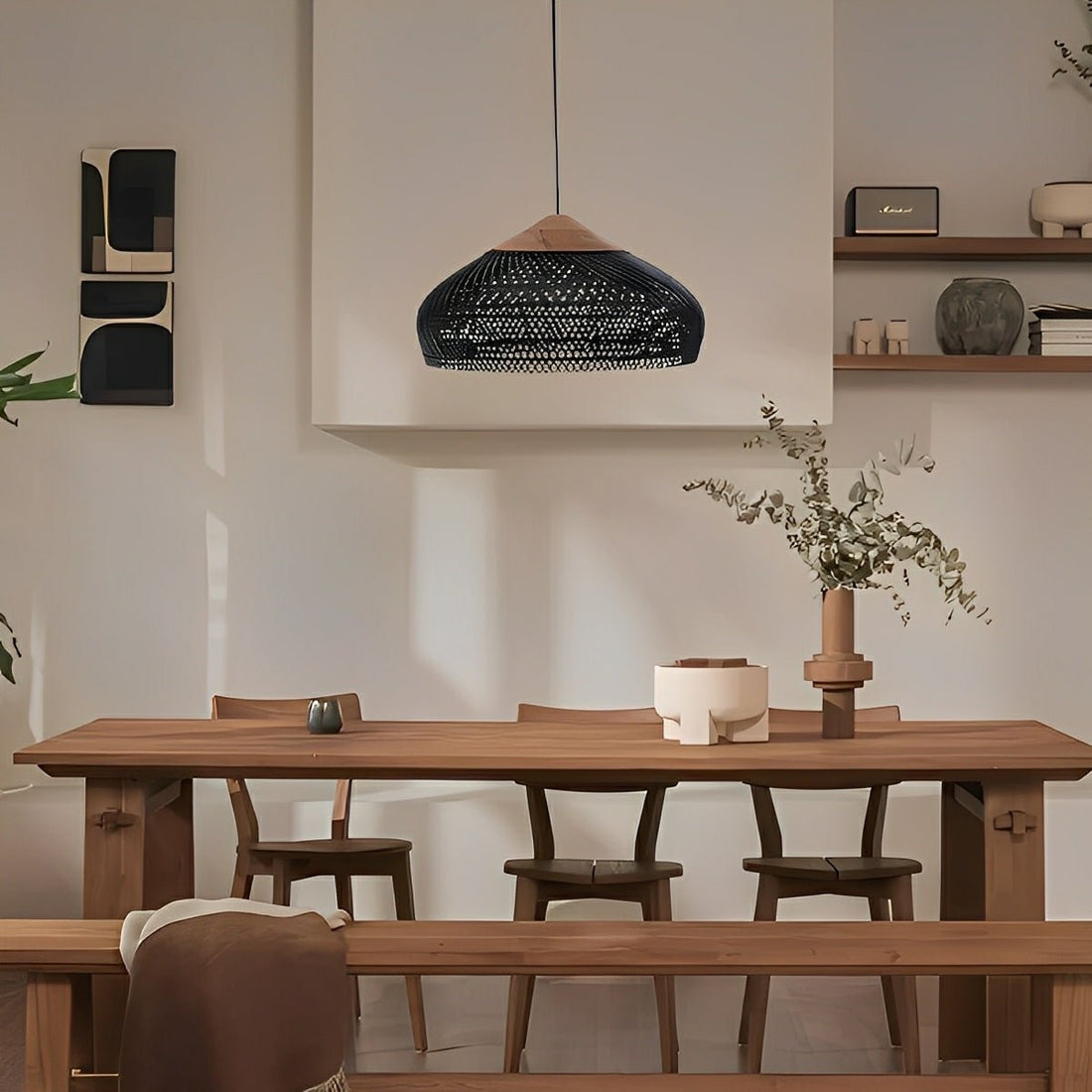 Dome - shaped Handmade Rattan Pendant Light – Boho Woven Hanging Lamp - Flyachilles