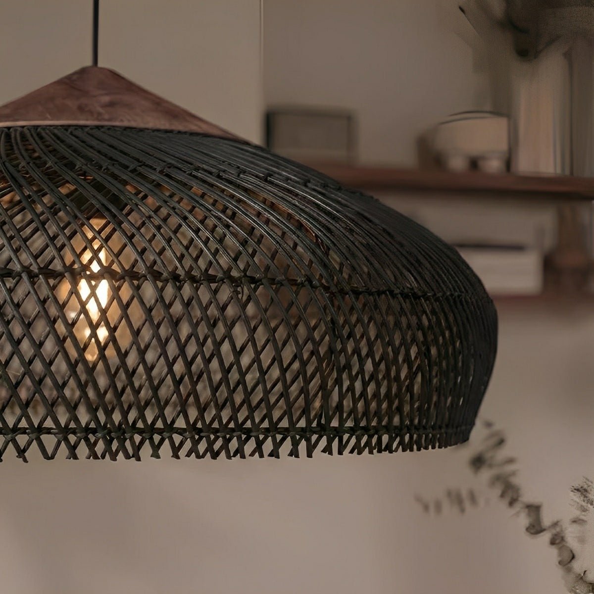 Dome - shaped Handmade Rattan Pendant Light – Boho Woven Hanging Lamp - Flyachilles