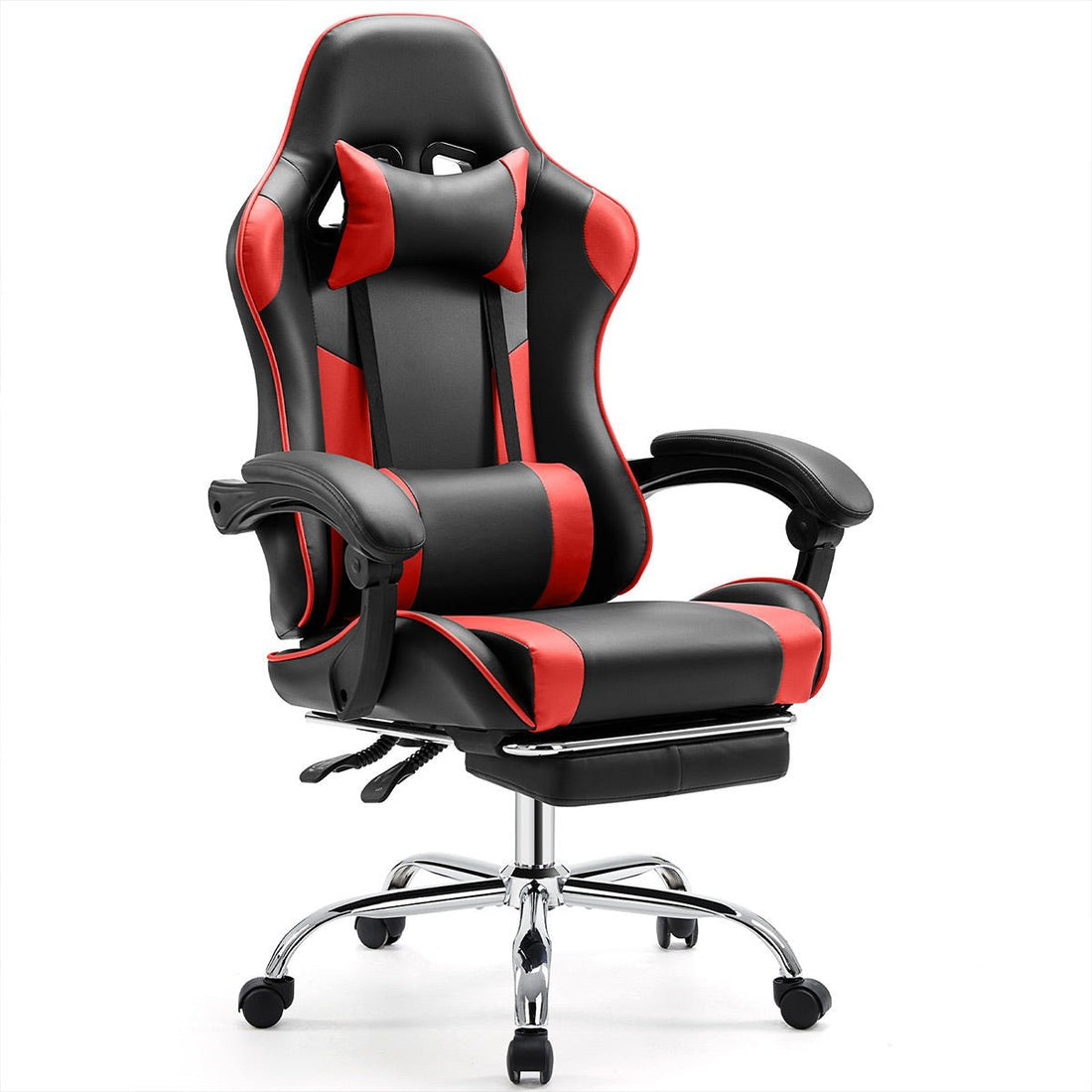Ergonomic Computer Game Desk Chair Recliner - with Footrest &amp; Lumbar Support &amp; Headrest, Fixed Up Armrest, - Flyachilles