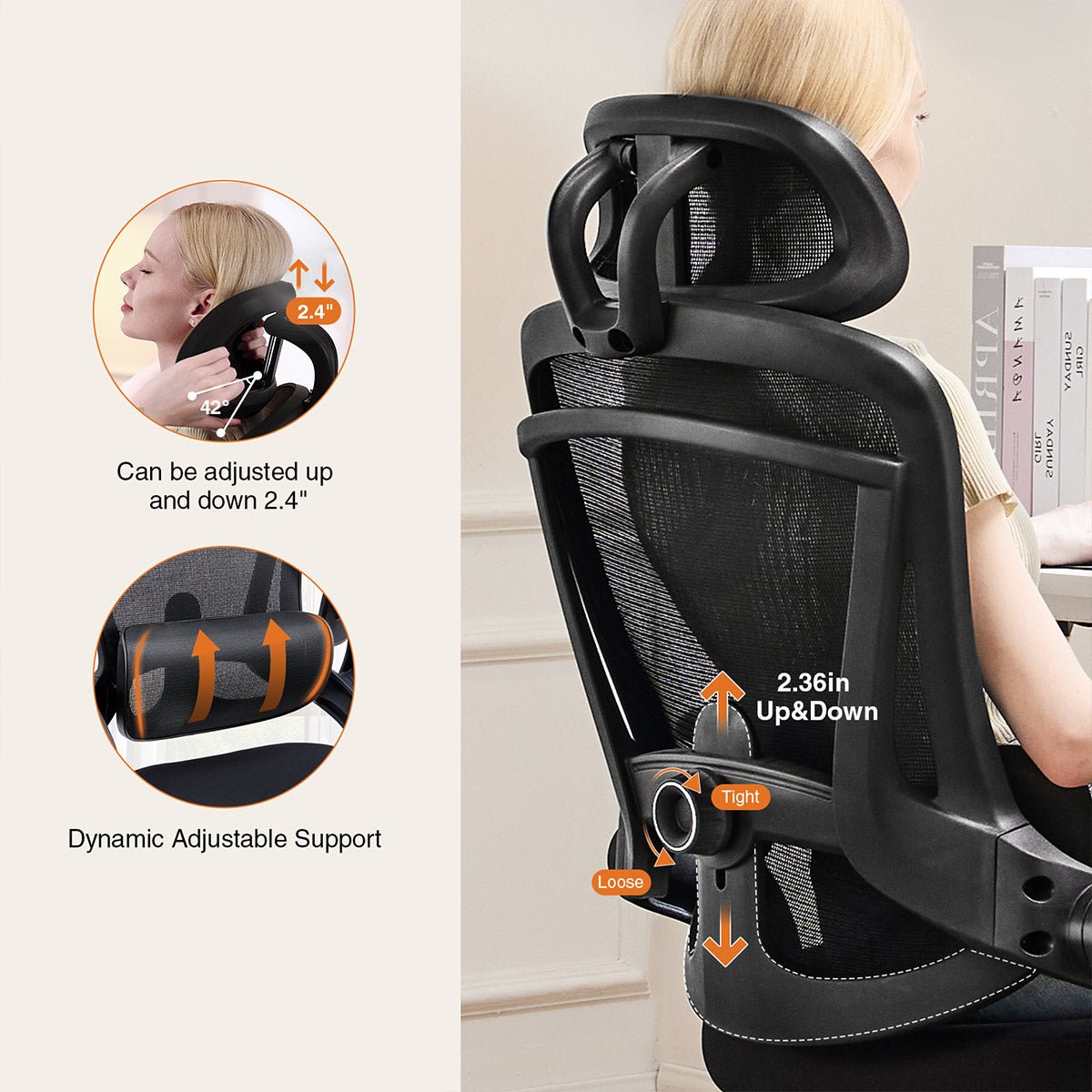 Ergonomic Office Chair Desk Chair Mesh Headrest&amp;Lumbar Support Computer Chair - Flyachilles
