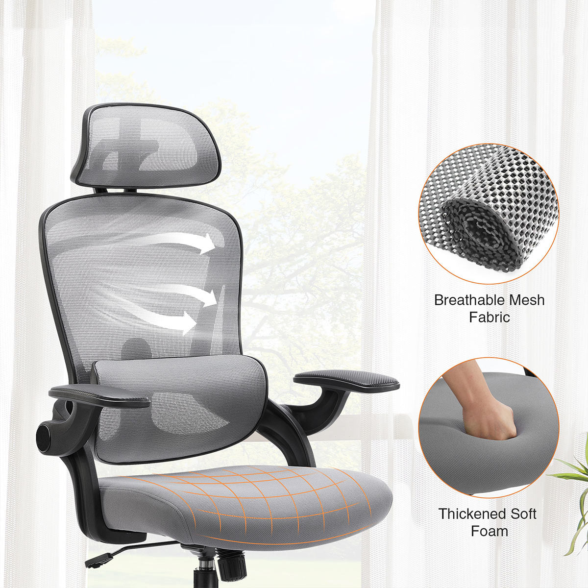 Ergonomic Office Chair Desk Chair Mesh Headrest&amp;Lumbar Support Computer Chair - Flyachilles