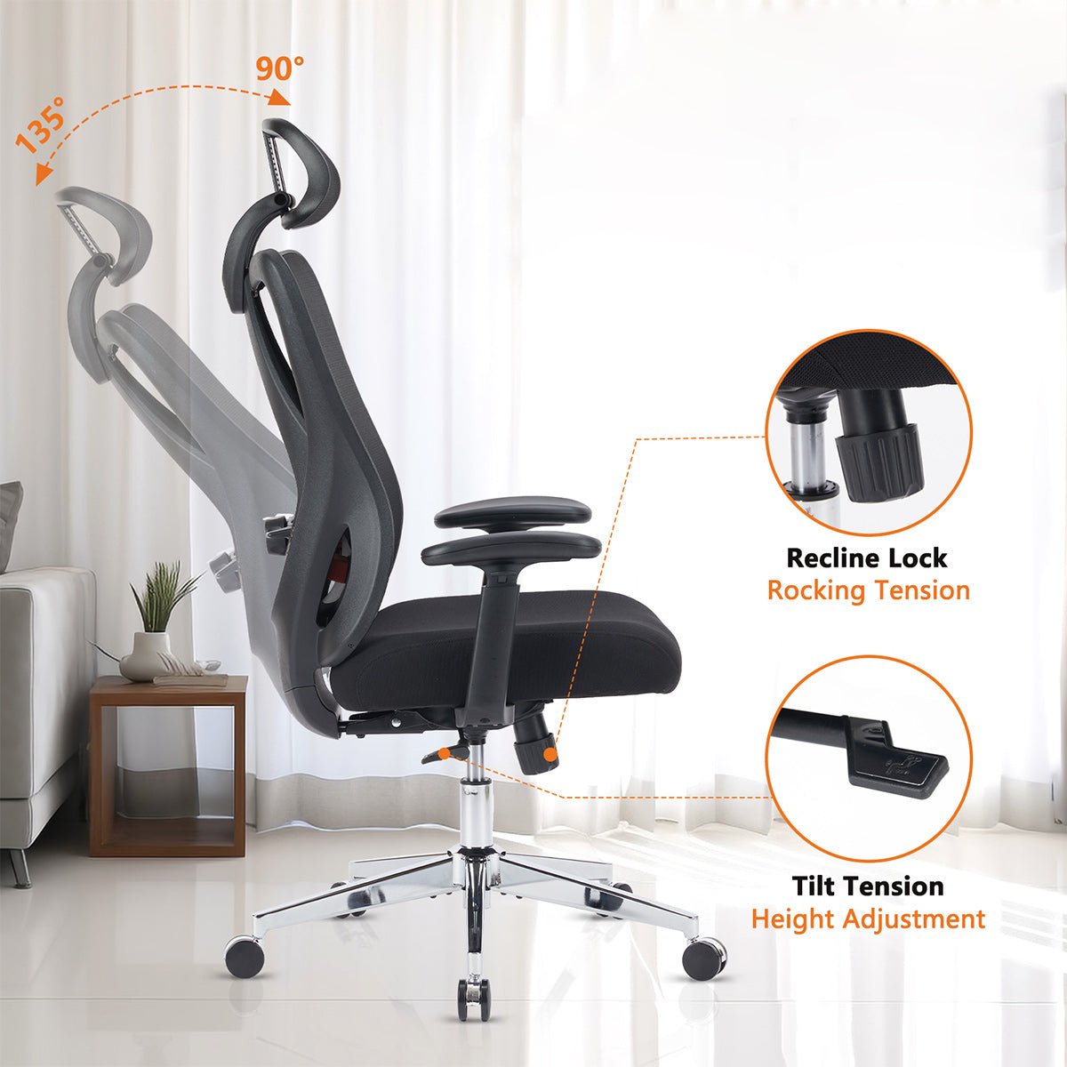 Ergonomic Swivel Mesh Office Computer Chair with Support &amp; Headrest - Flyachilles