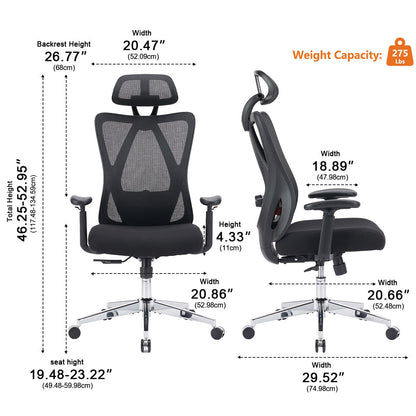 Ergonomic Swivel Mesh Office Computer Chair with Support &amp; Headrest - Flyachilles