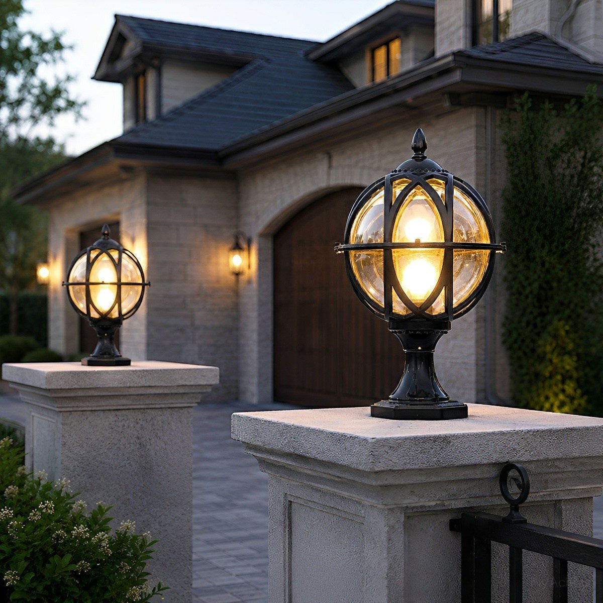 Farmhouse Round Ball Waterproof Outdoor Fence Post Lights - Flyachilles