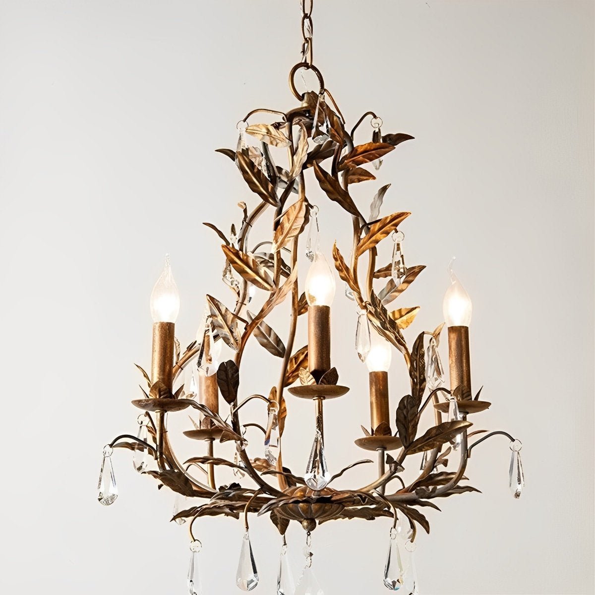 Gold Vintage Leaf Branch Crystal Chandelier Lights - Flyachilles
