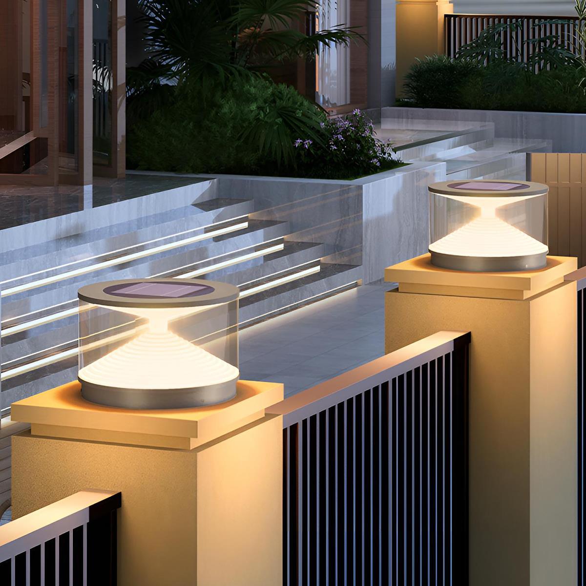 Gray Waterproof Solar Hourglass Outdoor Post Lights - Flyachilles