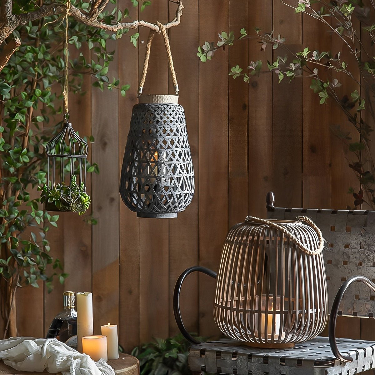 Handmade Bamboo Hanging Candle Lantern Candleholder - Flyachilles