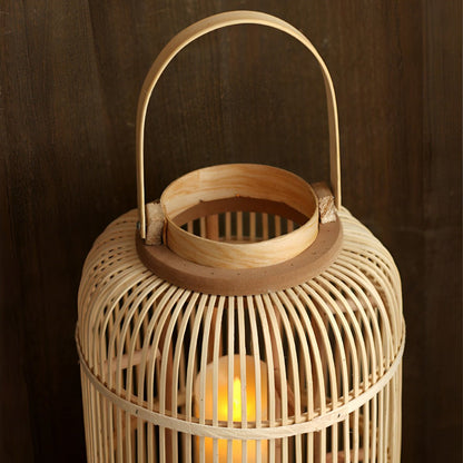 Handmade Bamboo Weaving LED Candle Lantern Floor Lamp - Flyachilles
