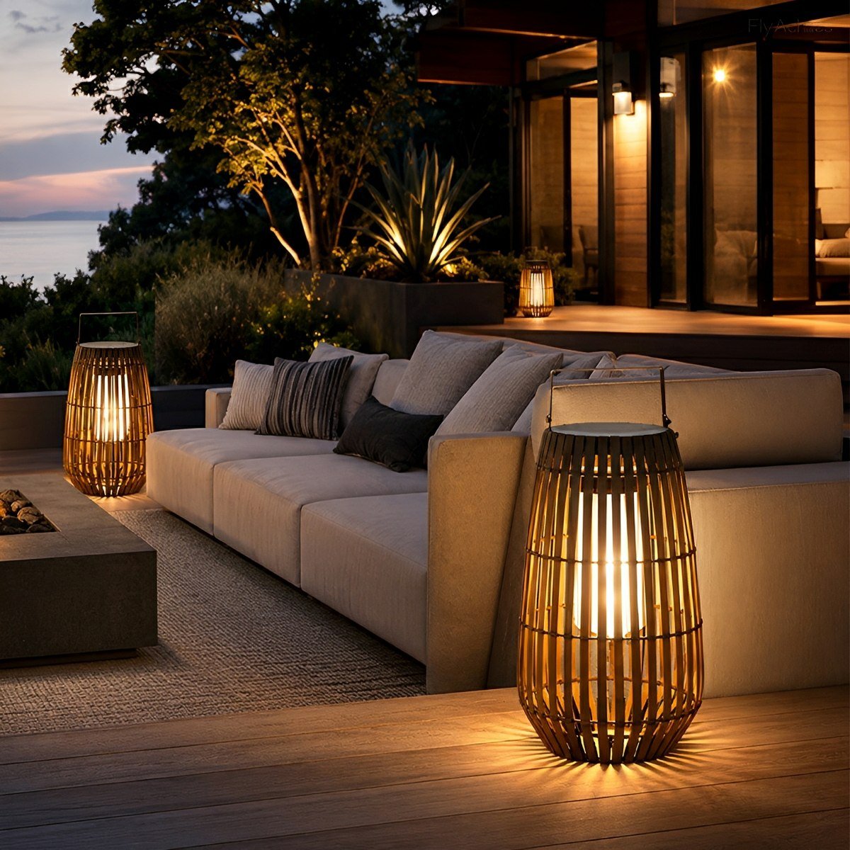 Handmade Rattan Hanging Lantern LED Waterproof Outdoor Lights - Flyachilles