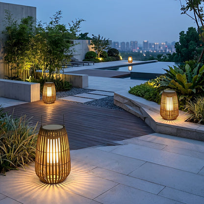 Handmade Rattan Hanging Lantern LED Waterproof Outdoor Lights - Flyachilles