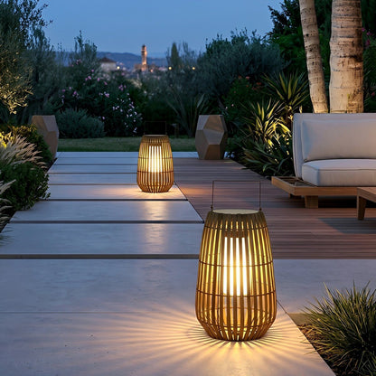Handmade Rattan Hanging Lantern LED Waterproof Outdoor Lights - Flyachilles