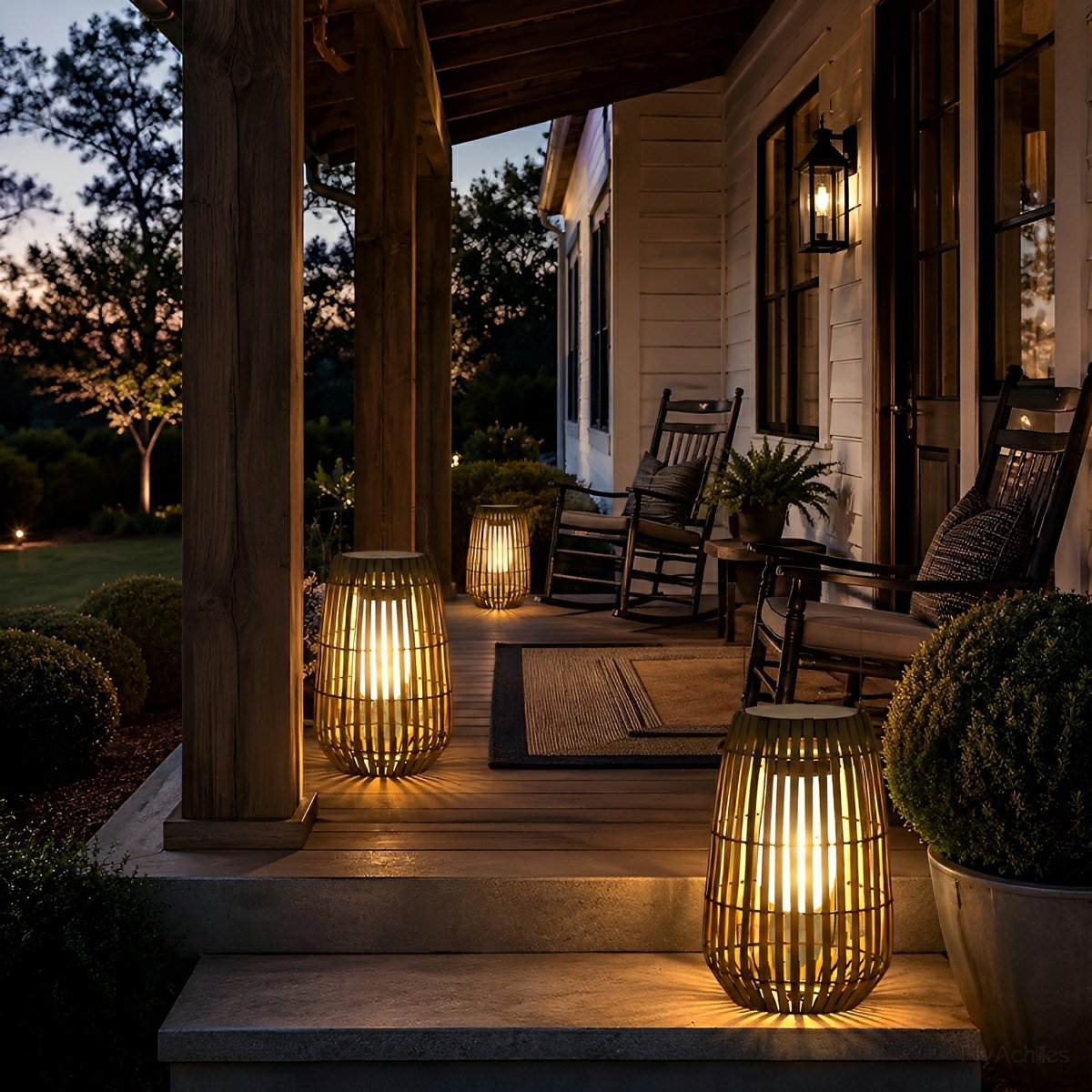 Handmade Rattan Hanging Lantern LED Waterproof Outdoor Lights - Flyachilles