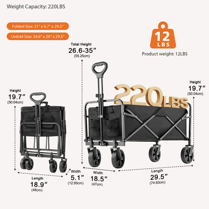 Heavy Duty 600D Folding All - Terrain Wagon Cart for Camping &amp; Shopping, 330lbs - Flyachilles