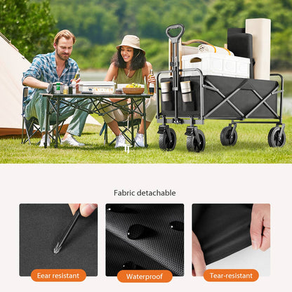 Heavy Duty 600D Folding All - Terrain Wagon Cart for Camping &amp; Shopping, 330lbs - Flyachilles