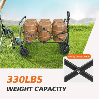 Heavy Duty 600D Folding All - Terrain Wagon Cart for Camping &amp; Shopping, 330lbs - Flyachilles