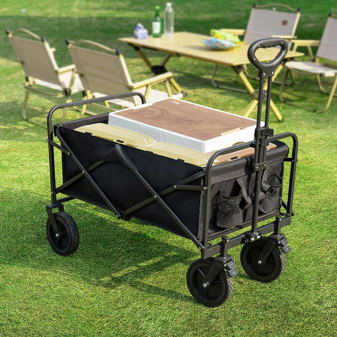 Heavy Duty 600D Folding All - Terrain Wagon Cart for Camping &amp; Shopping, 330lbs - Flyachilles