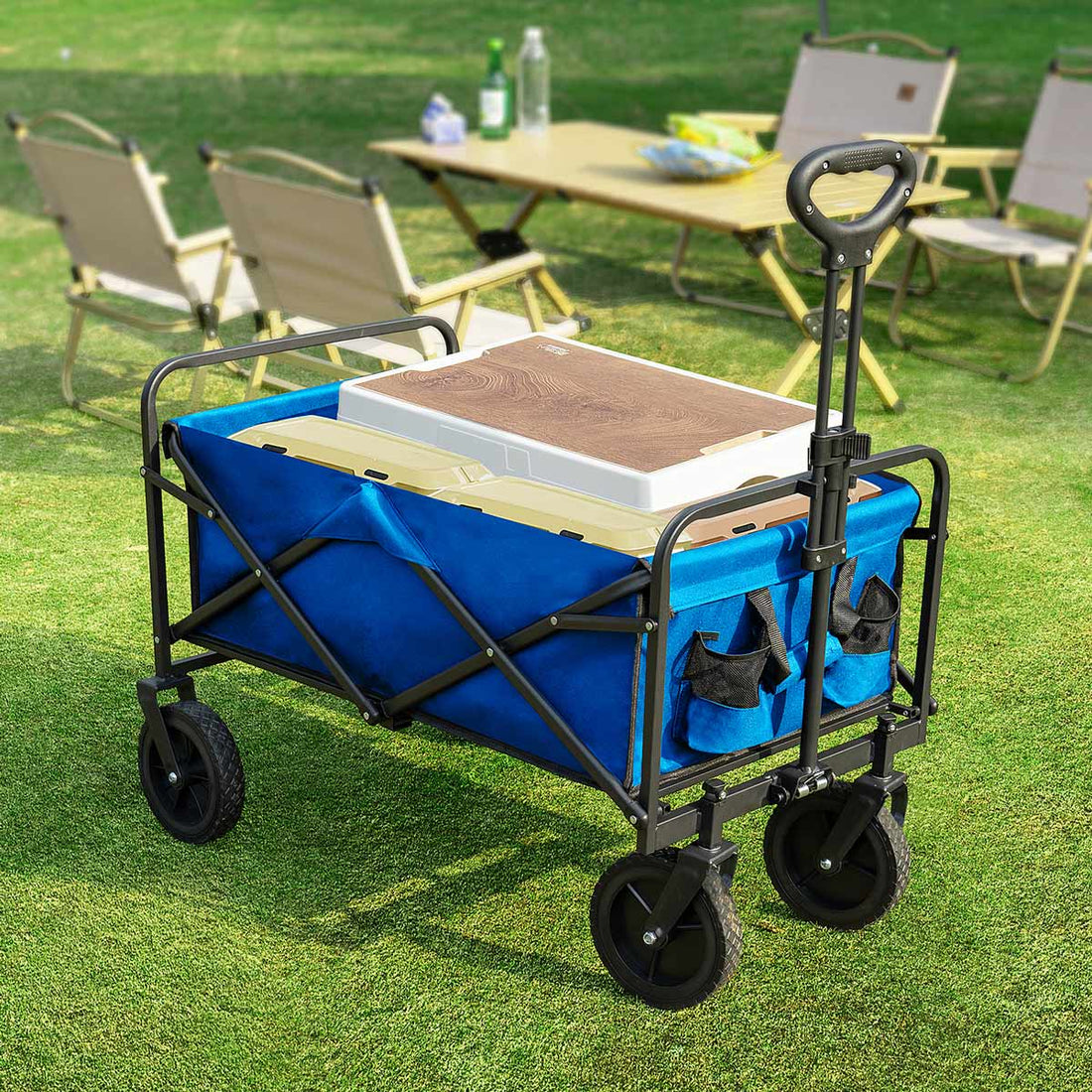 Heavy Duty 600D Folding All - Terrain Wagon Cart for Camping &amp; Shopping, 330lbs - Flyachilles