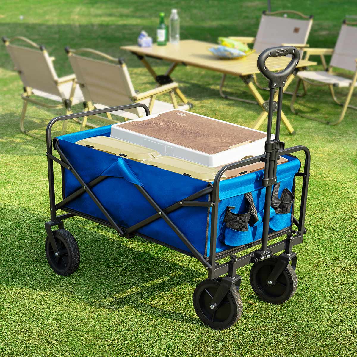 Heavy Duty 600D Folding All - Terrain Wagon Cart for Camping &amp; Shopping, 330lbs - Flyachilles