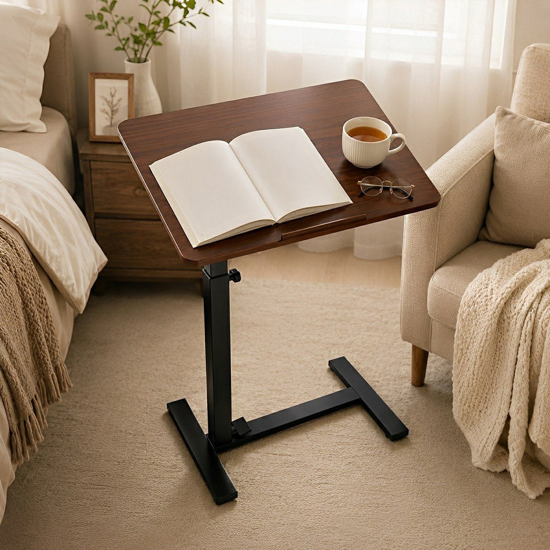 Height-Adjustable Bedside Table on Wheels – Portable - Flyachilles