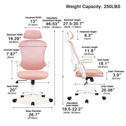 High Back Mesh Office Chair – Adjustable Headrest, Flip Arms - Flyachilles