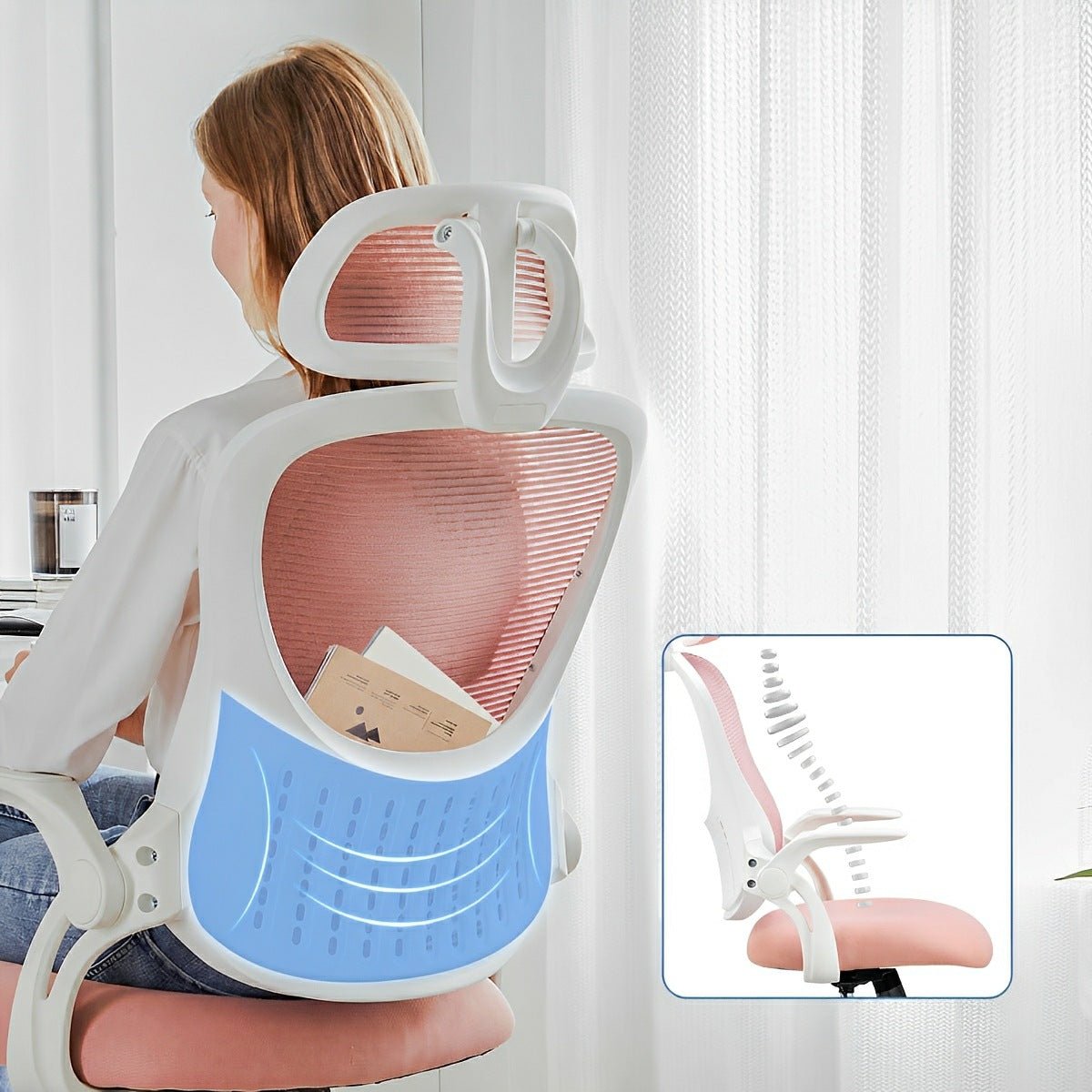 High Back Mesh Office Chair – Adjustable Headrest, Flip Arms - Flyachilles