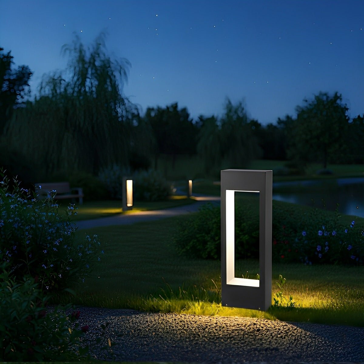 Hollow Square Waterproof LED Black Modern Outdoor Lawn Light Post Lights - Flyachilles