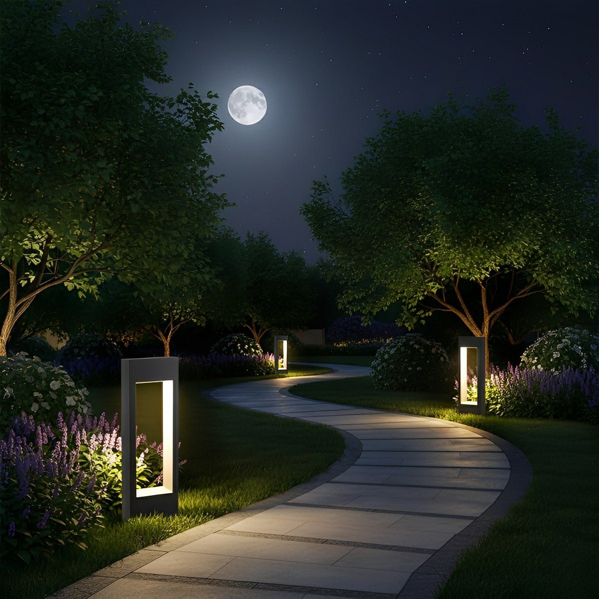 Hollow Square Waterproof LED Black Modern Outdoor Lawn Light Post Lights - Flyachilles