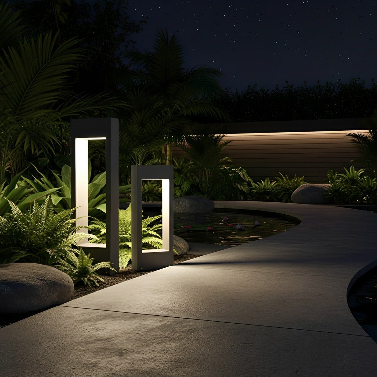 Hollow Square Waterproof LED Black Modern Outdoor Lawn Light Post Lights - Flyachilles