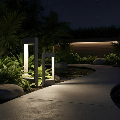 Hollow Square Waterproof LED Black Modern Outdoor Lawn Light Post Lights - Flyachilles